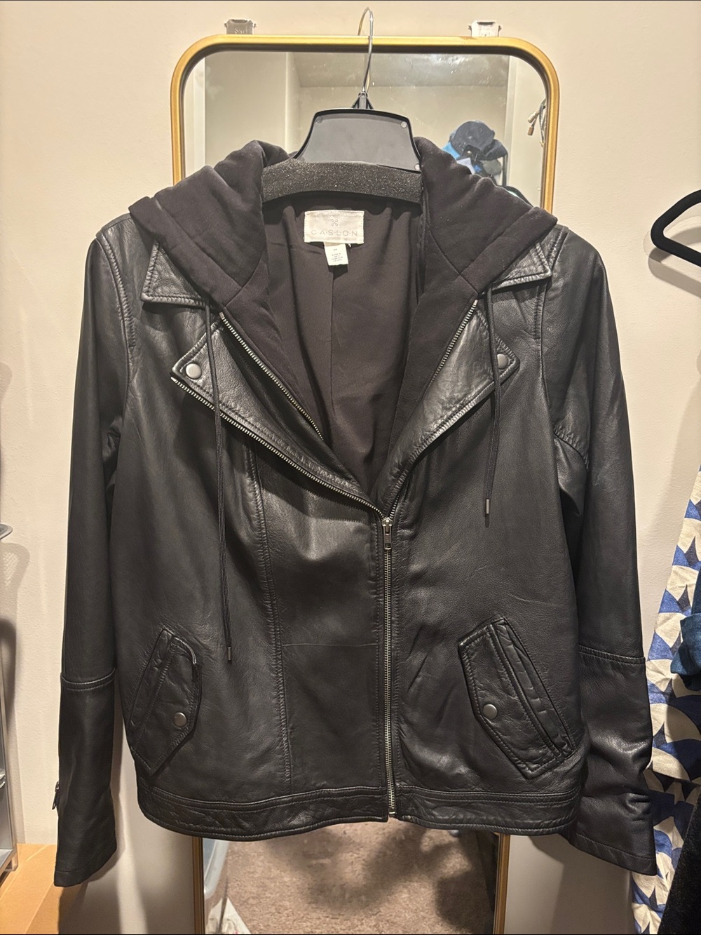 Caslon Leather Jacket with Hood